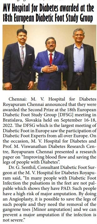 MV Hospital For Diabetes Awarded